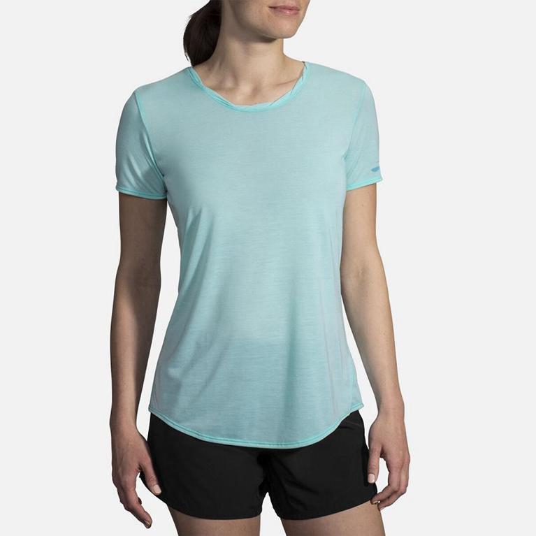 Brooks Women's DISTANCE Short Sleeve Running Shirt - Blue - Canada (QZYLS-9502)